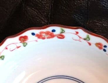 ♥【金彩古美濃焼】銅鑼鉢・赤絵大・中２皿♦古橘吉・たち吉・輪花型・ヴィンテージ皿