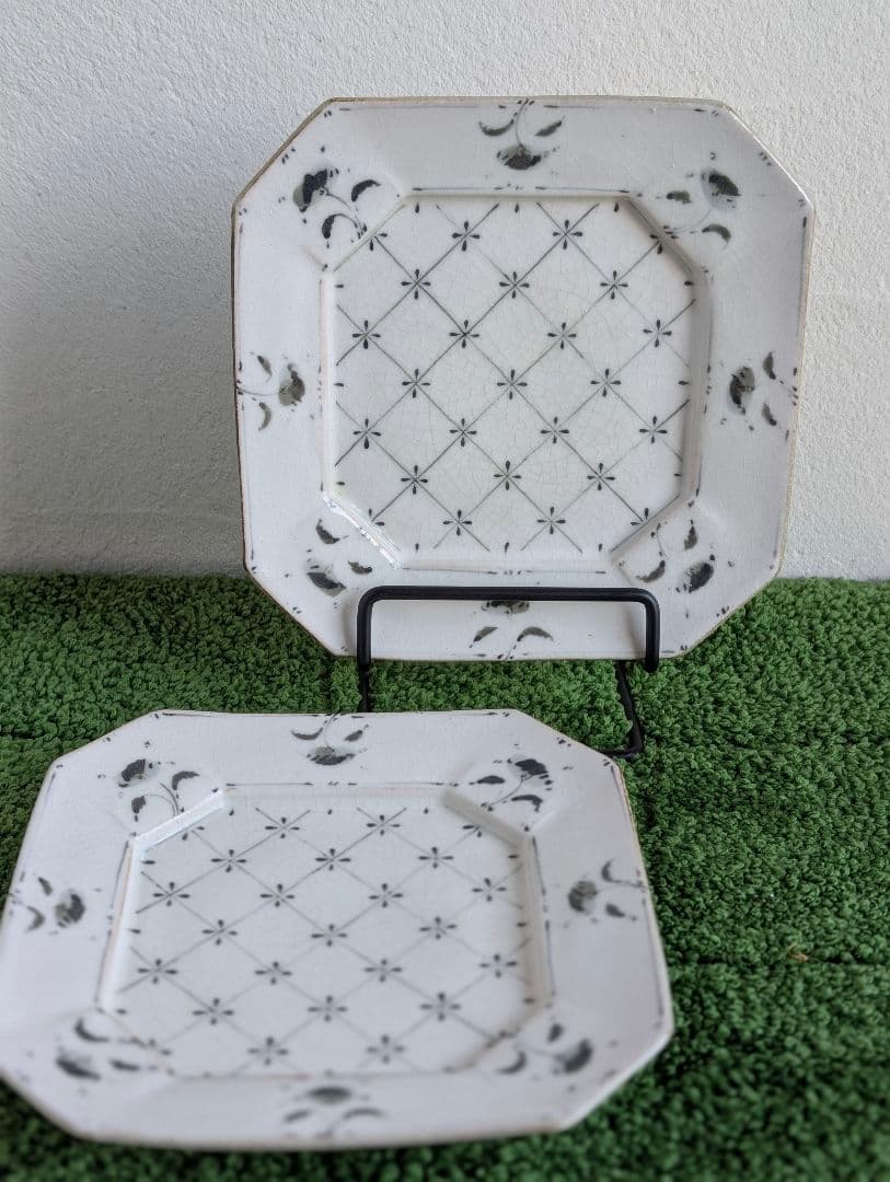 安南手 隅切プレート 福田栄一 ２点