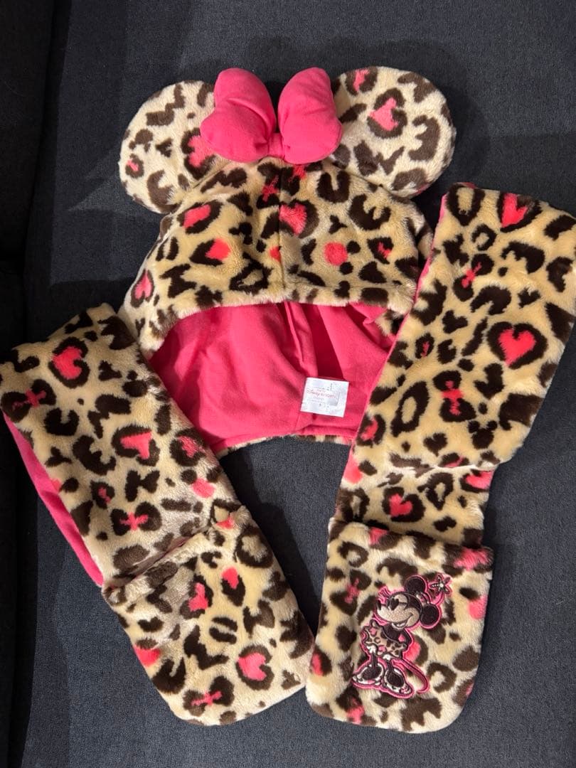 ほ　東京ディズニーリゾート ミニー ヒョウ柄 ファンキャップマフラー