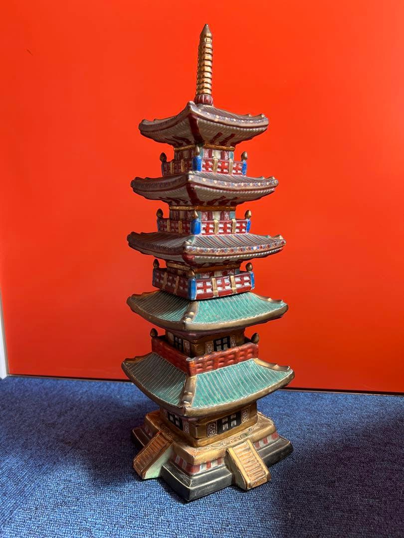 1282  希少　九谷焼　五重塔　置物　骨董