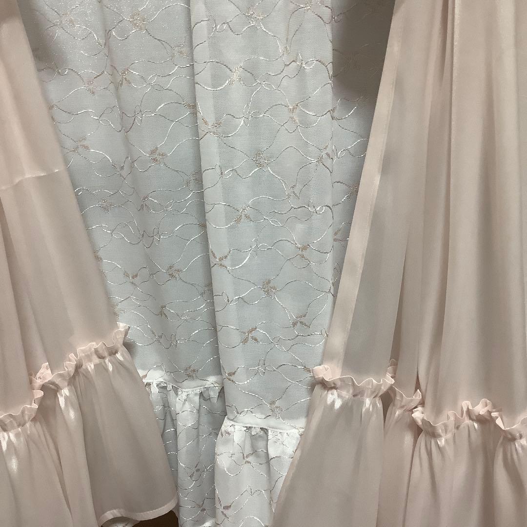 リボンカフェカーテン♡ピンクのお花ミラーレース