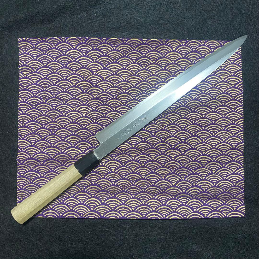 左 堺味正作 本霞 白鋼 柳刃 尺 300mm 水牛八角柄