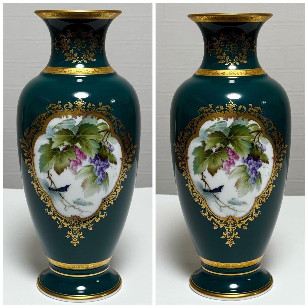 【貴重】ノリタケ スタジオコレクション 花瓶 葡萄 ブドウ 鳥 花鳥図