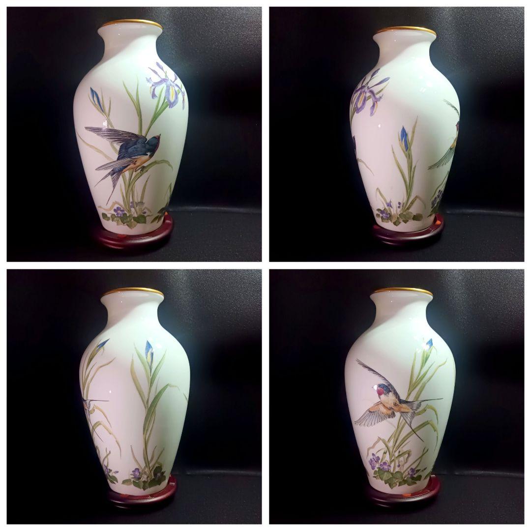 【希少】フランクリンポーセレン 花瓶 牧場の鳥 証明書付