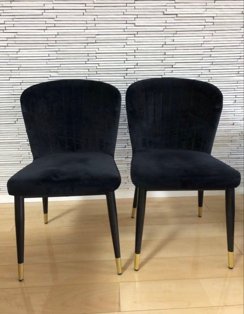 ブラックベルベットダイニングチェア2脚セット