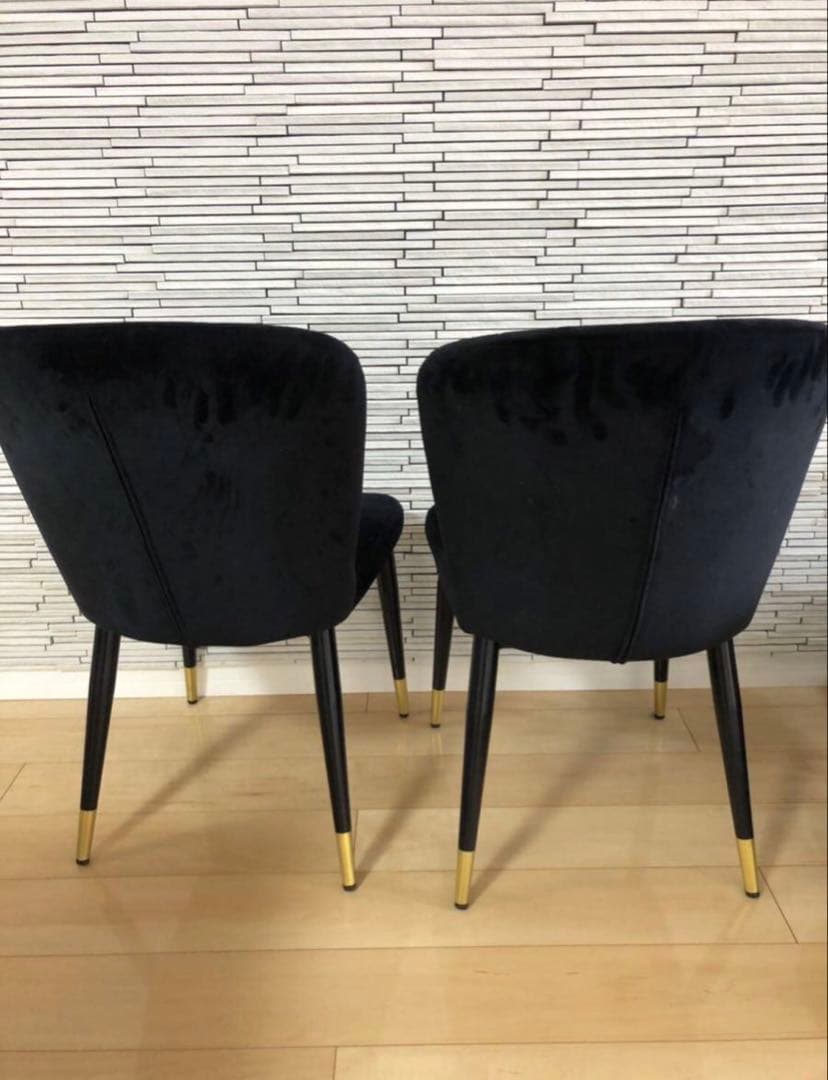 ブラックベルベットダイニングチェア2脚セット