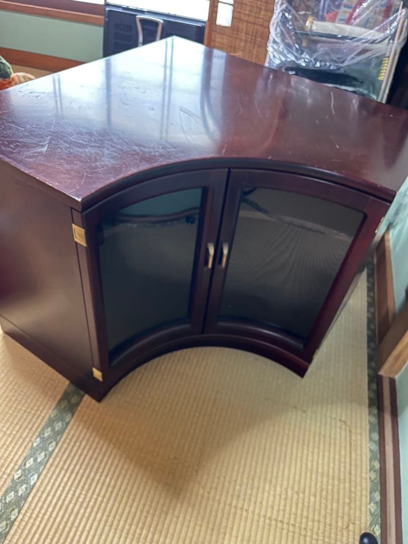 カリモク　コーナーキャビネット　アンティーク　古民家 家具　コーナーボード