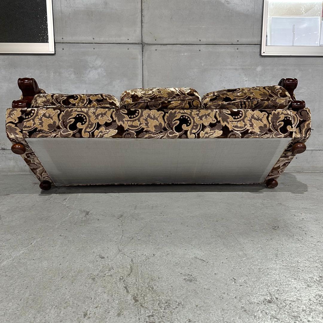 ✿70s✿ 昭和レトロ ヴィンテージ 3人掛けソファ 金華山 ×木製肘