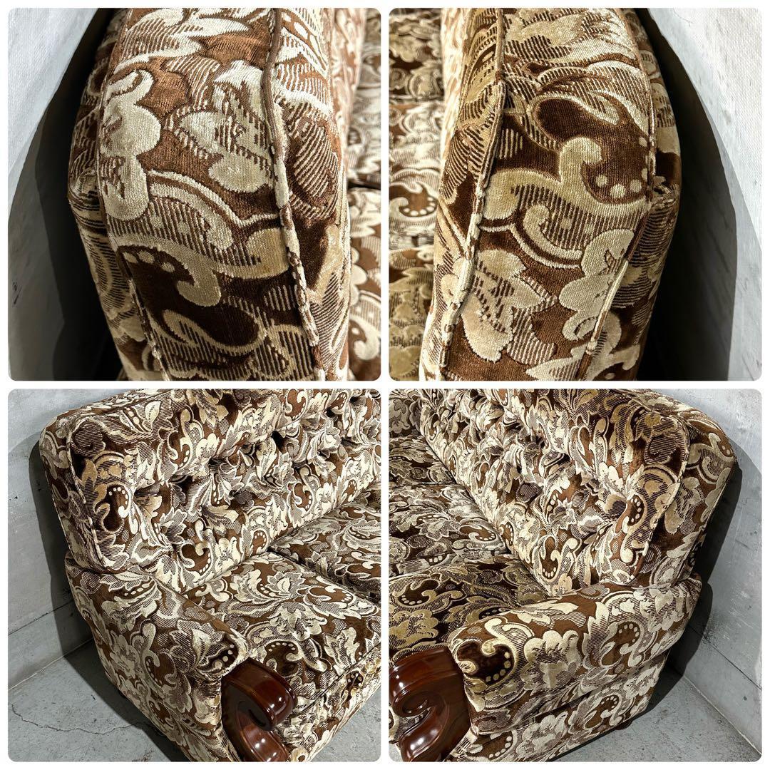 ✿70s✿ 昭和レトロ ヴィンテージ 3人掛けソファ 金華山 ×木製肘