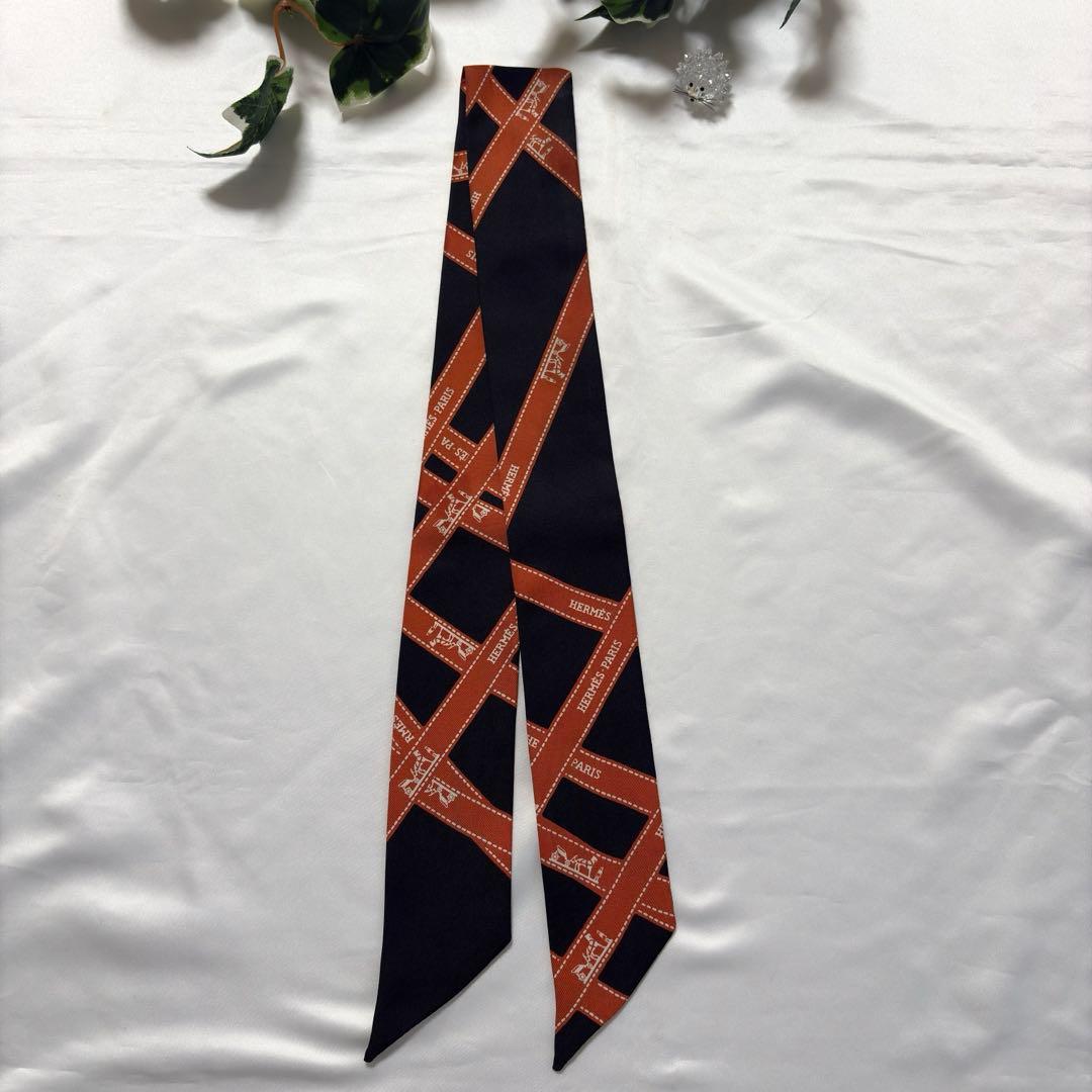 【sn様】エルメス　ツイリー　ボルデュック　ブラック✖︎オレンジ