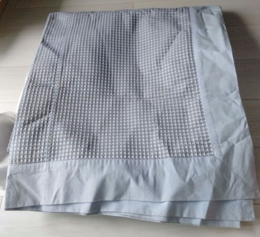 LAOS COTTON チェック柄 ダブル以上　ベッドスプレッド　ライトブルー