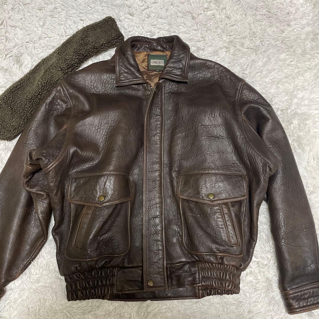 超希少✨90s OLD UNIQLO レザージャケット G1 2way ボアXL