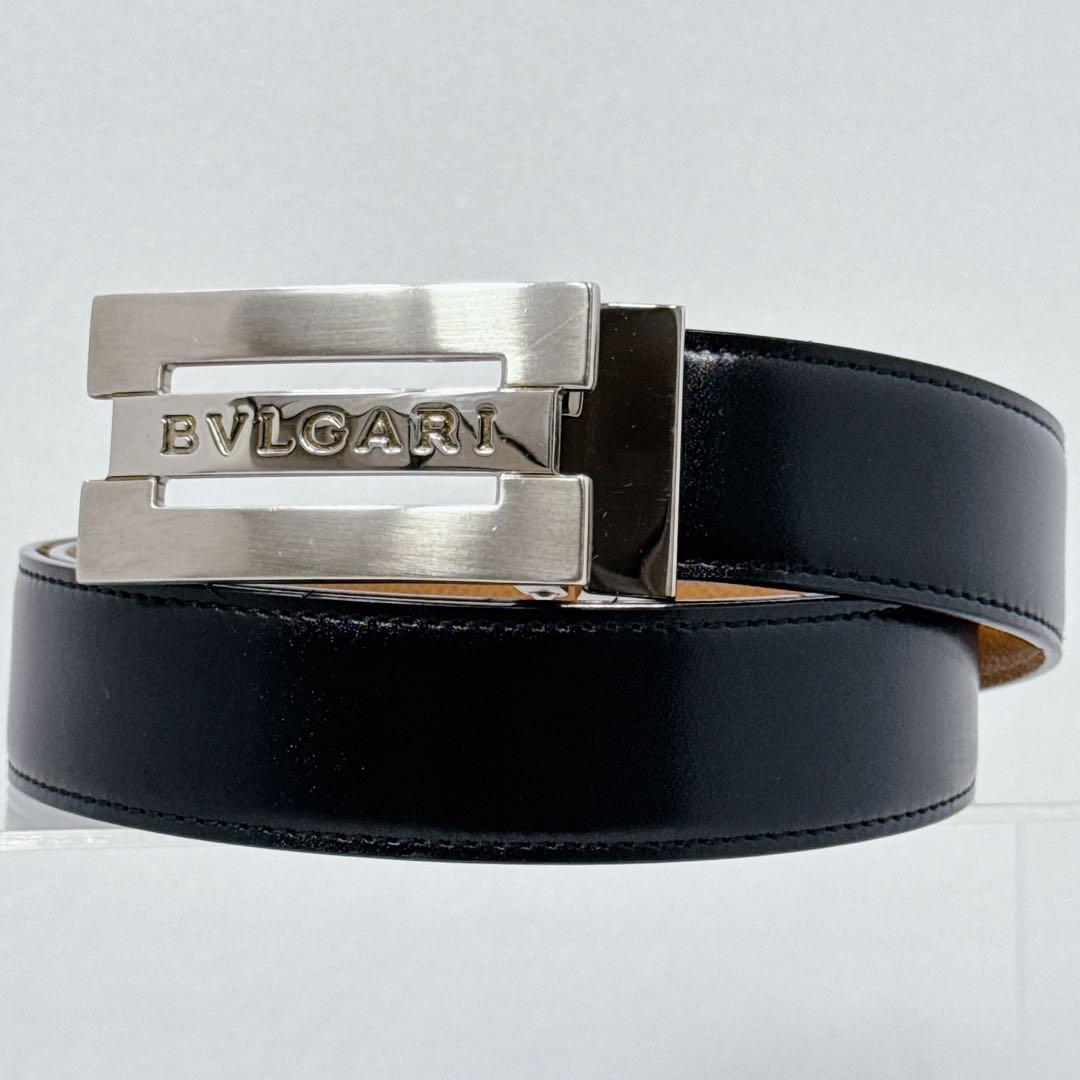 BVLGARI ブルガリ ベルト サフィアーノレザー　シルバーバックルロゴ 美品