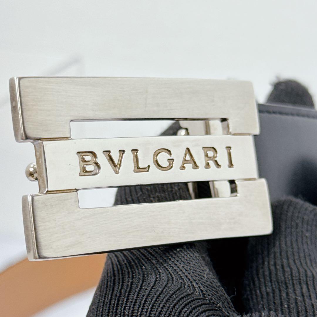 BVLGARI ブルガリ ベルト サフィアーノレザー　シルバーバックルロゴ 美品