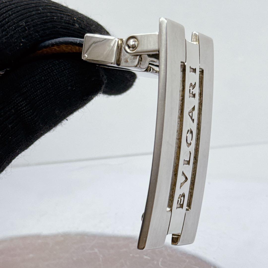 BVLGARI ブルガリ ベルト サフィアーノレザー　シルバーバックルロゴ 美品