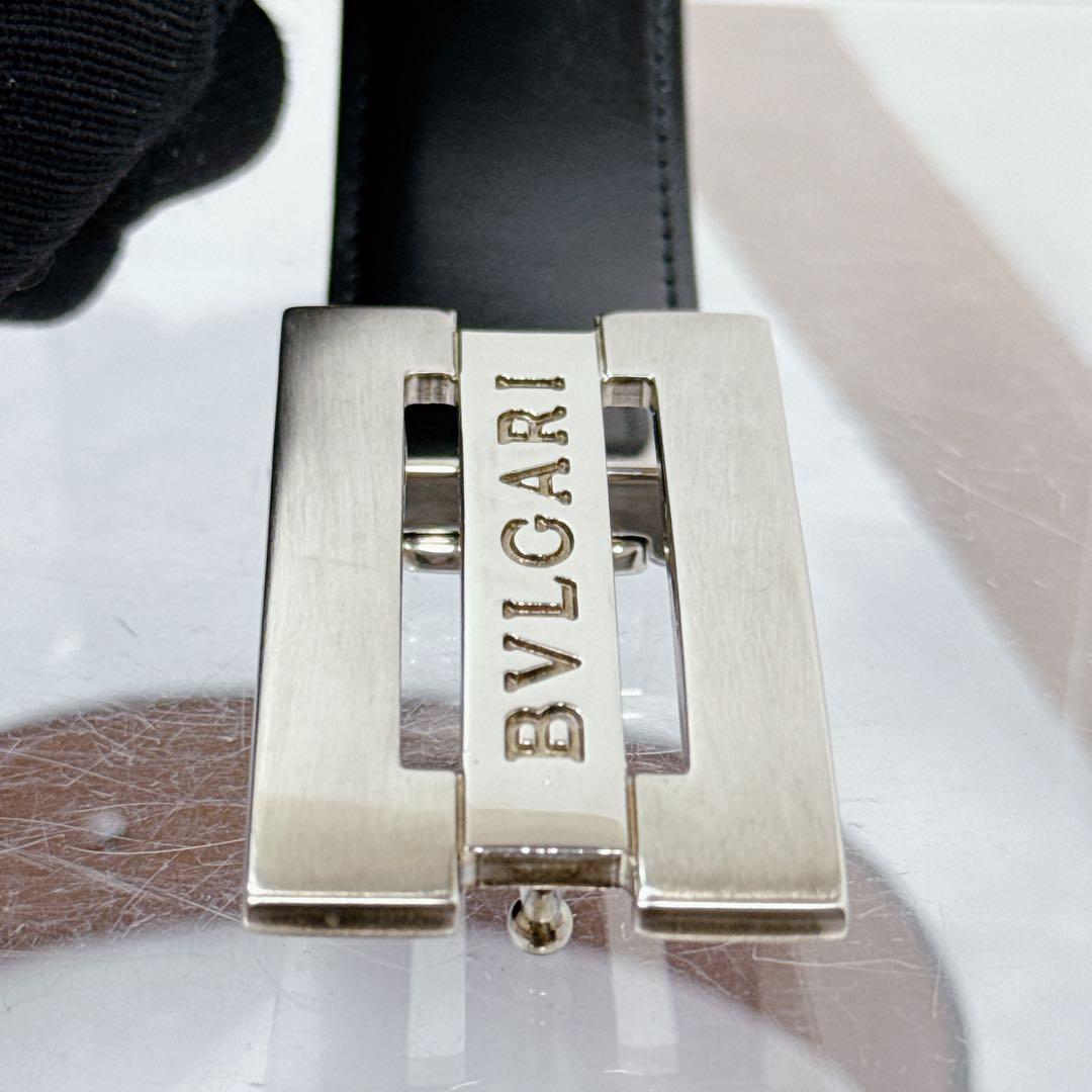 BVLGARI ブルガリ ベルト サフィアーノレザー　シルバーバックルロゴ 美品