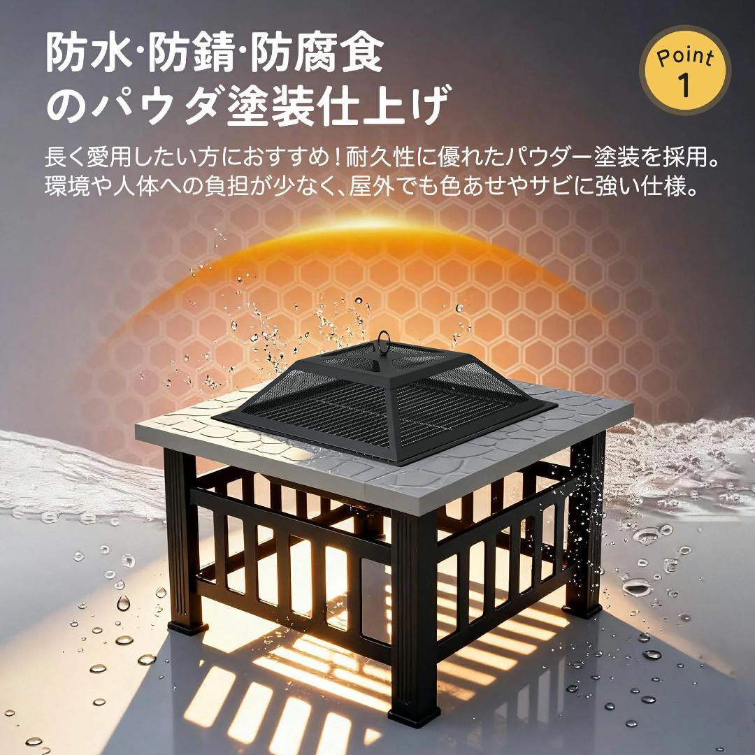 期間限定セール！迅速発送！ BBQコンロ【大理石調+ブラック】ファイヤーピット