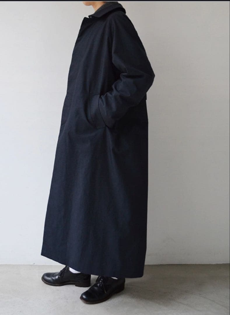 YAECA ステンカラーコートNAVY ロング