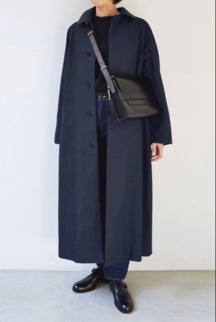 YAECA ステンカラーコートNAVY ロング