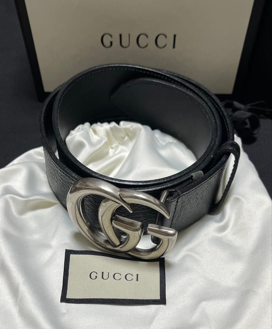 グッチベルト (GUCCI) メンズ ブラックxシルバー