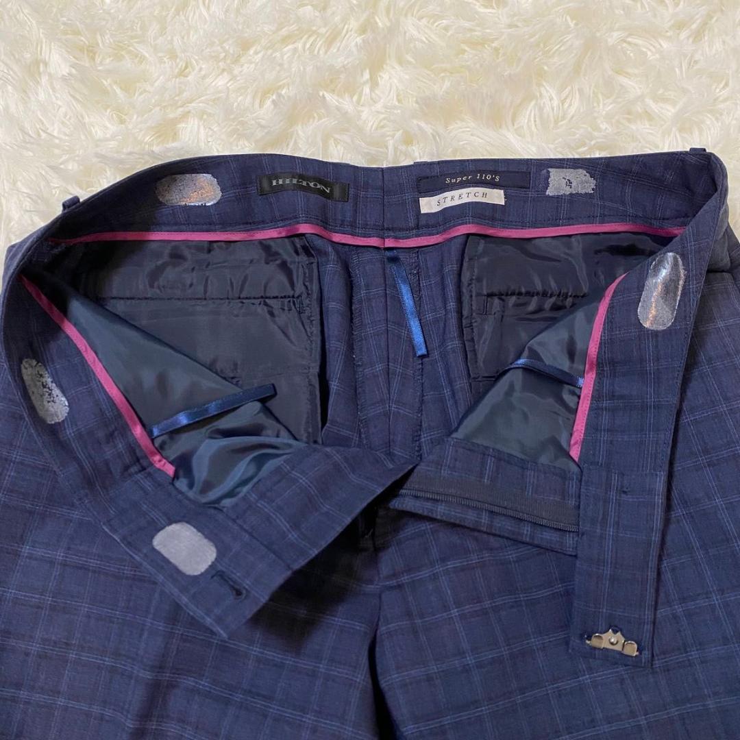 【美品】HILTON パンツスーツ ネイビー チェック ツーパンツ