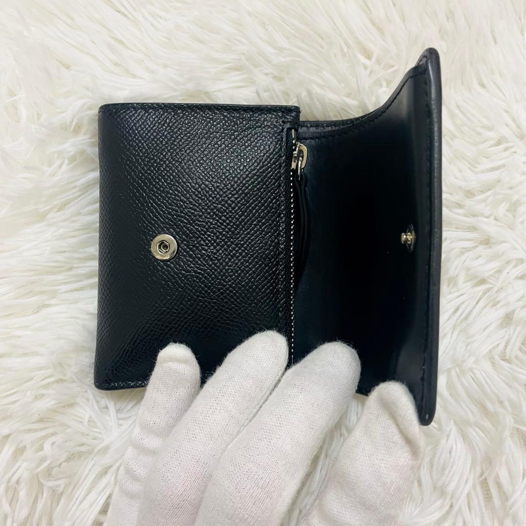 極美✨マルジェラ 三つ折り レザー 4ステッチ シボ革 ブラック