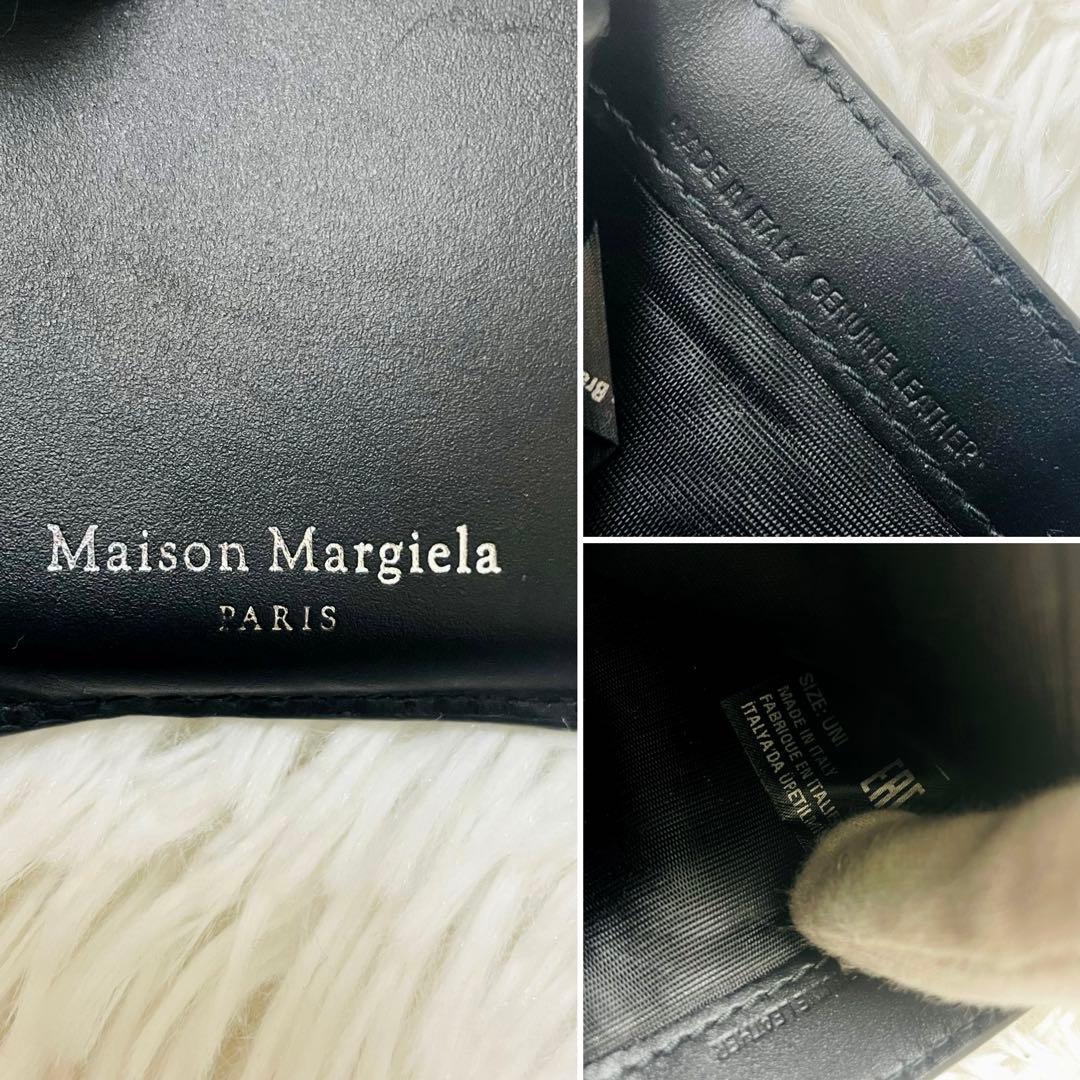 極美✨マルジェラ 三つ折り レザー 4ステッチ シボ革 ブラック