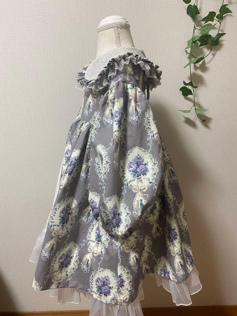 ハンドメイド　ウエストギャザーワンピース120、90cm つけ襟セット