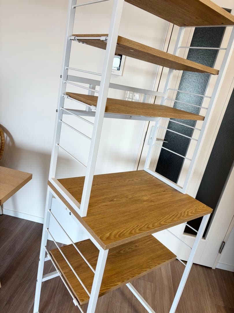 新品同様　木目調×ホワイトフレーム キッチンラック　オープンシェルフ　収納