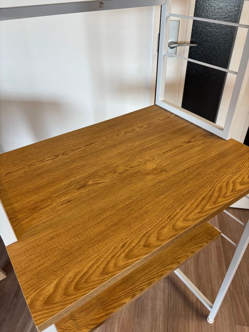 新品同様　木目調×ホワイトフレーム キッチンラック　オープンシェルフ　収納