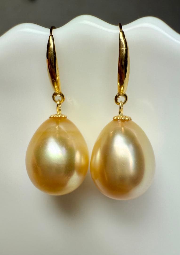 A6816 南洋真珠　天然　本真珠　ピアス 18k　海水 真珠　ゴールドパール