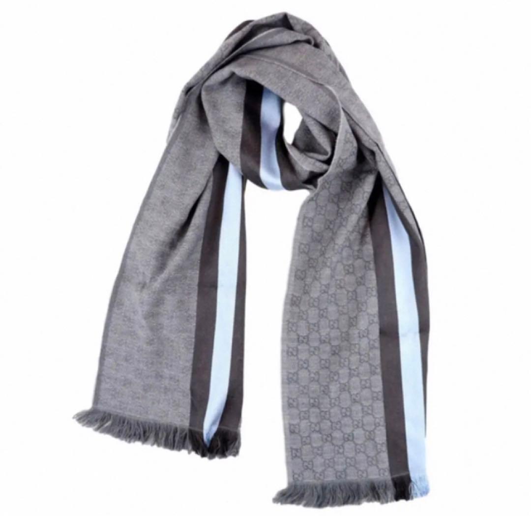 新品タグ付GUCCIシェリラインGG柄マフラーシルク•ウルブリッジストール