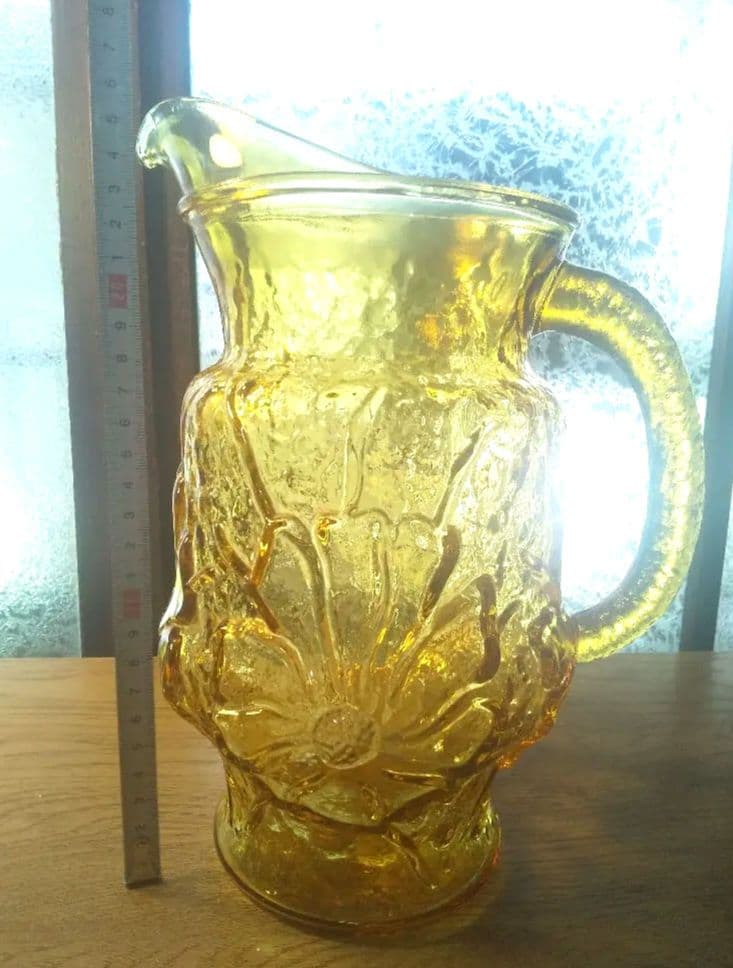 アンカーホッキング レインフラワー アンバー ピッチャー USAビンテージ