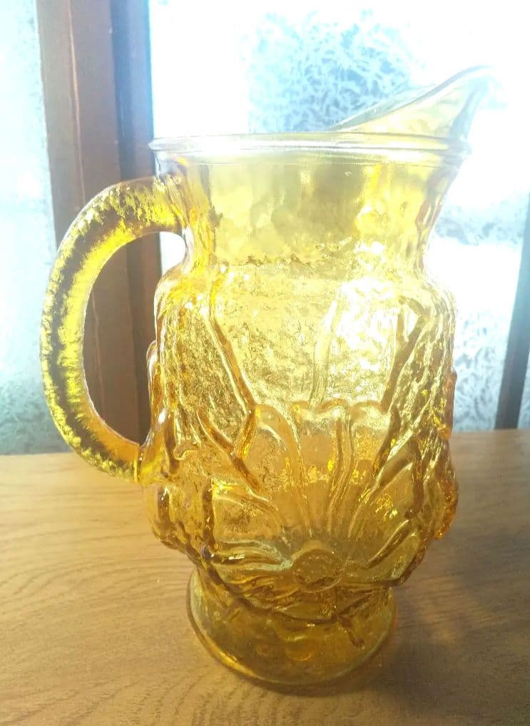 アンカーホッキング レインフラワー アンバー ピッチャー USAビンテージ