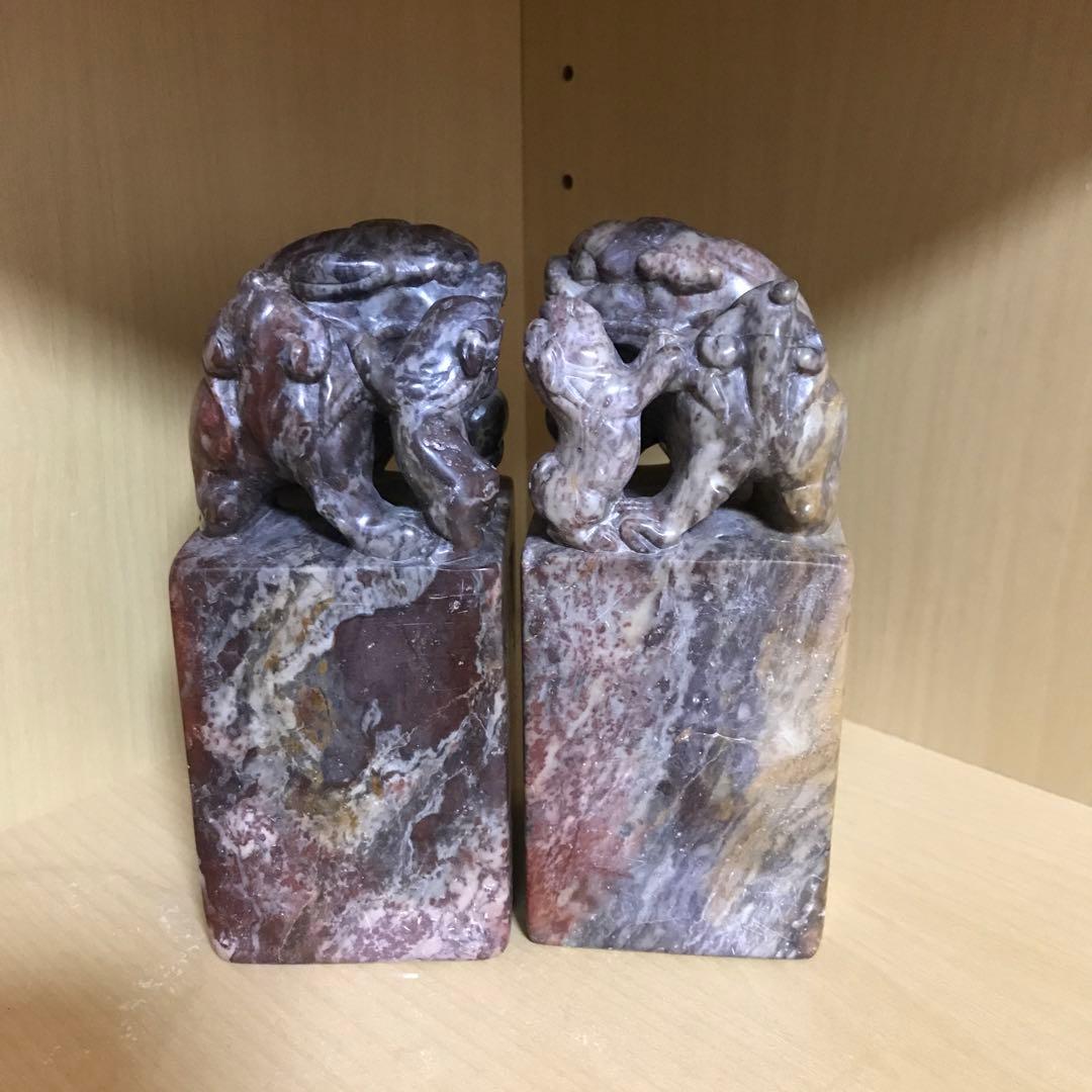 大型　印材　文房四宝　寿山石　獅子　鈕付き　書道　書画　印　置物　天然石