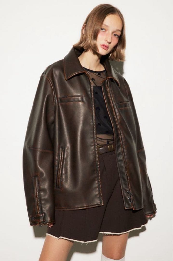 MICHIXSLY ミチスライ F／LEATHER ジャケット ブラウン