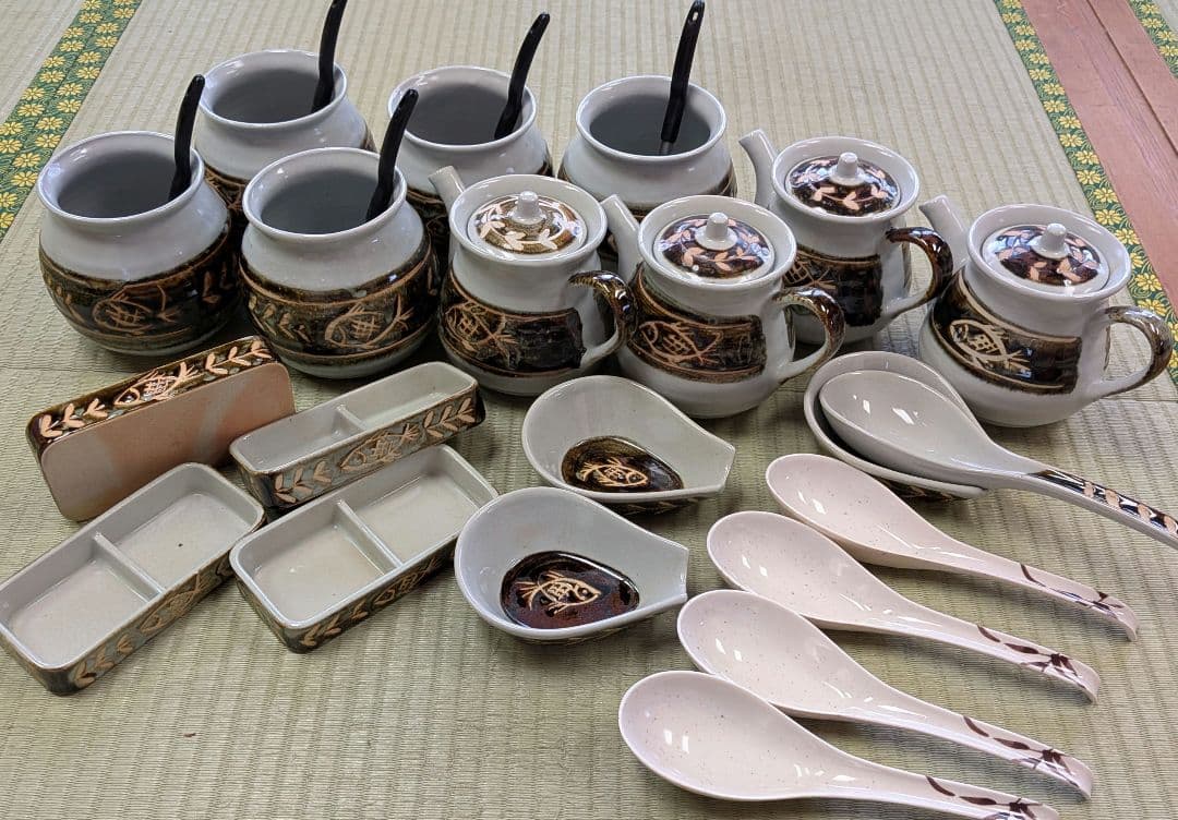 土鍋備品セット ガラ入れ(アク入れ) ぽん酢入れ 薬味入れ レンゲ+受け皿等