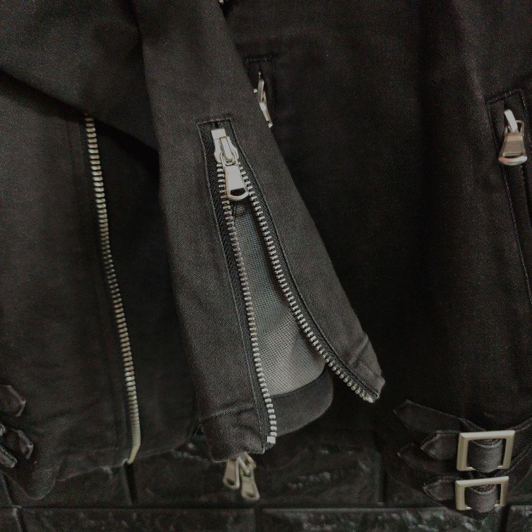 ノーアイディー　黒　ダブルライダースジャケット USED加工　デニム風仕上げ