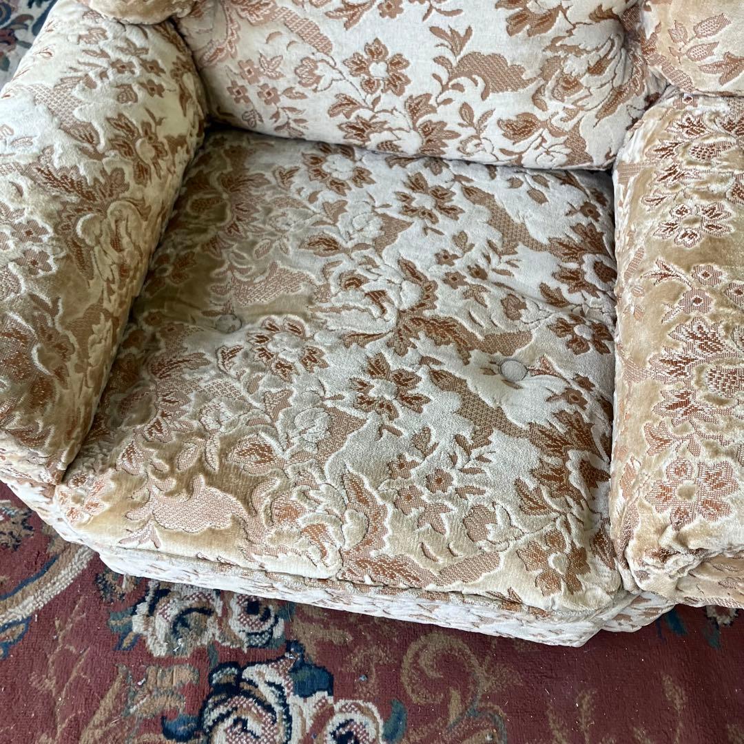 ② 昭和レトロ マルニ木工 花柄ベロアソファー 一人掛けソファー アームチェア