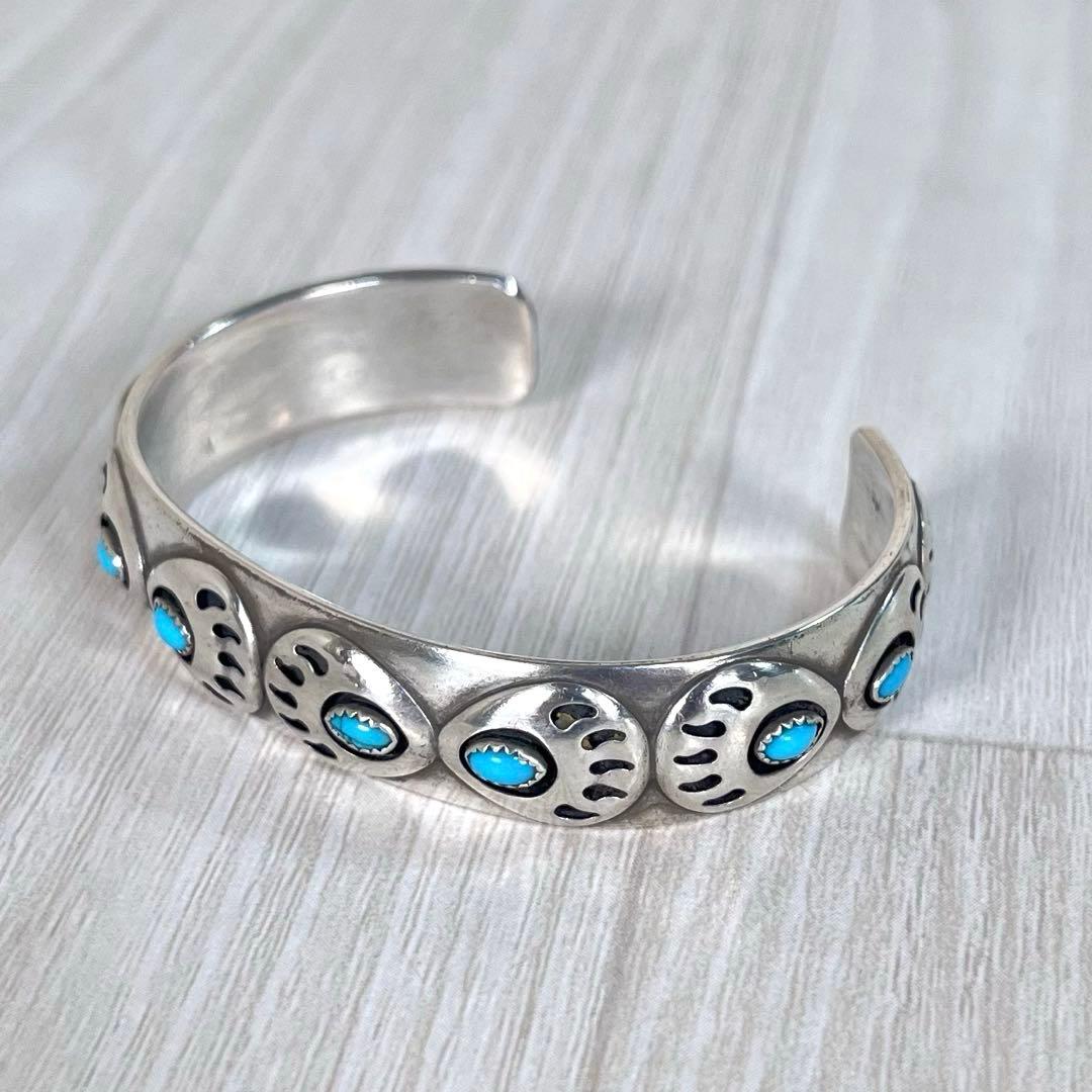 【良品】ナバホ族 インディアンジュエリー　バングル　ターコイズ　ベア クロウ　銀