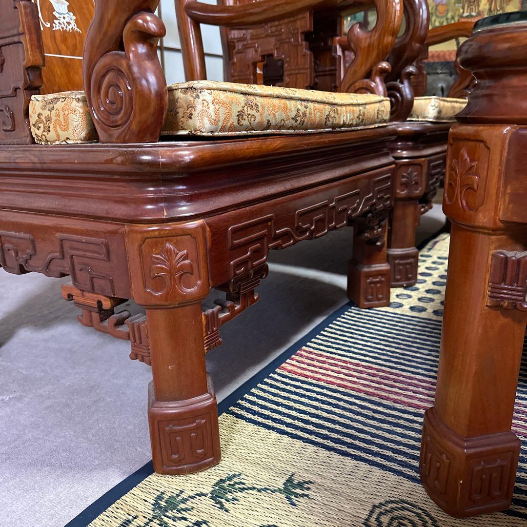 螺鈿細工　骨董品　応接　テーブル　イス　5点セット中古品