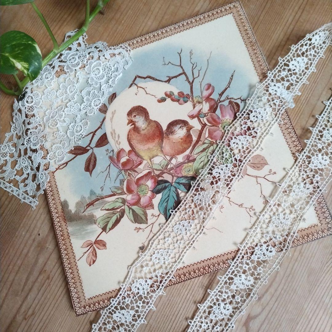 フランスアンティーク　タイル　クレイユエモントロー　小鳥　トリペット