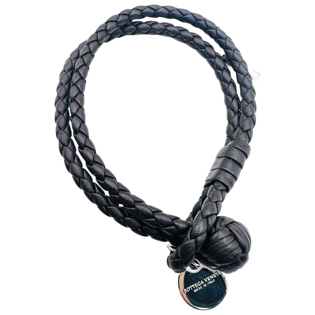 美品　ボッテガヴェネタ　イントレチャート　レザー　ダブルコード　ブレスレット