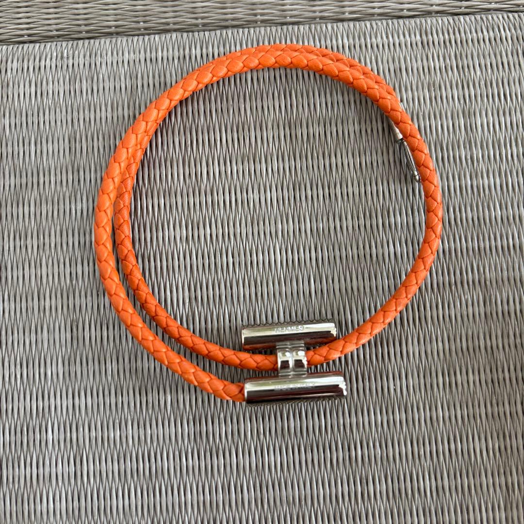 エルメス レザー ブレスレット トゥルニ トレッセ オレンジ