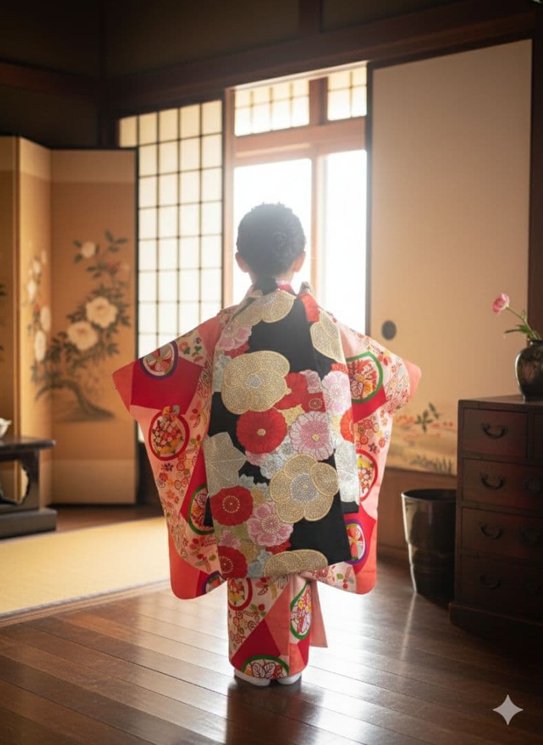 専用です☆アンティークピンク赤に丸模様の着物と黒系だらり帯