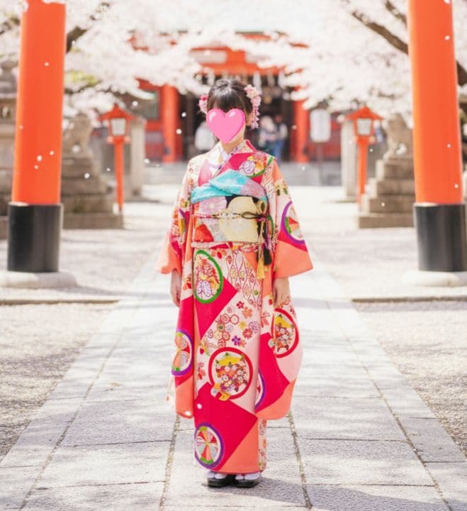 専用です☆アンティークピンク赤に丸模様の着物と黒系だらり帯