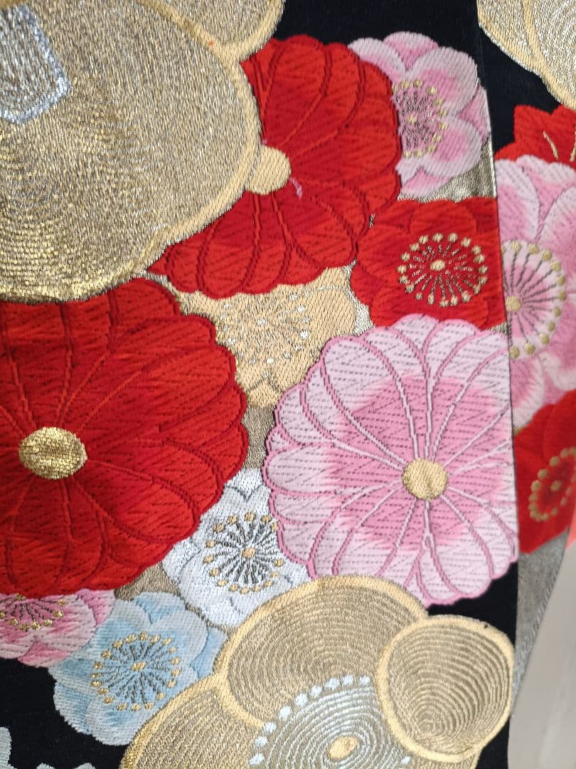 専用です☆アンティークピンク赤に丸模様の着物と黒系だらり帯