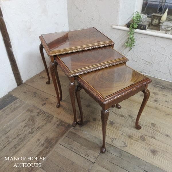 イギリス アンティーク 家具 ネストテーブル サイドテーブル 3台組 6777d