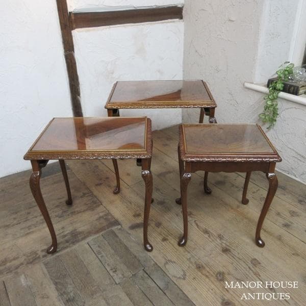 イギリス アンティーク 家具 ネストテーブル サイドテーブル 3台組 6777d
