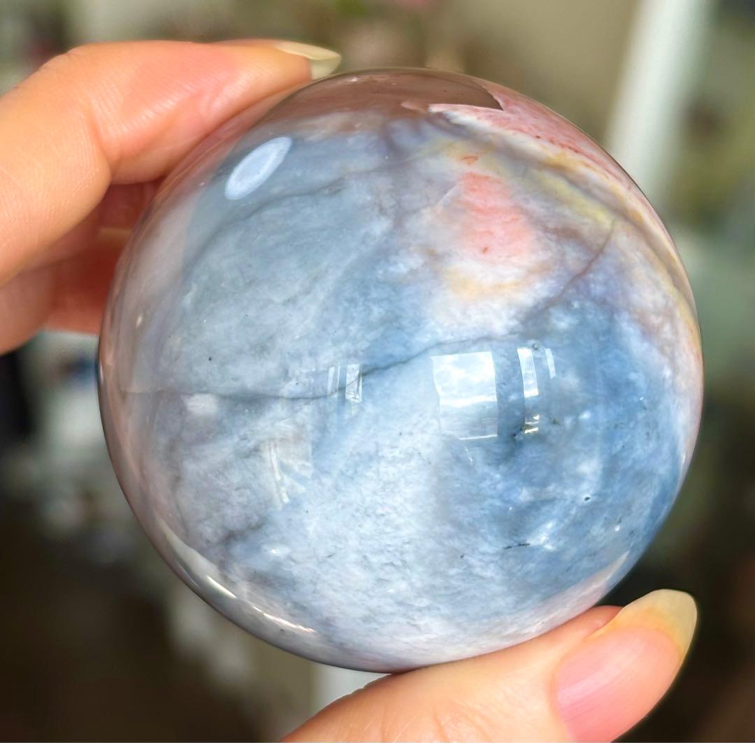 レアカラー　高品質　ブルーピンク　ペトリファイドウッド　スフィア　珪化木　天然石